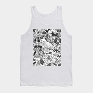 Zebra finch and rose bush ink drawing Tank Top